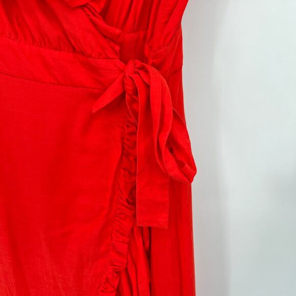 & Other Stories Red Romantic Flirty Ruffle Wrap Midi Dress Women's 2 Cocktail - Picture 8 of 11